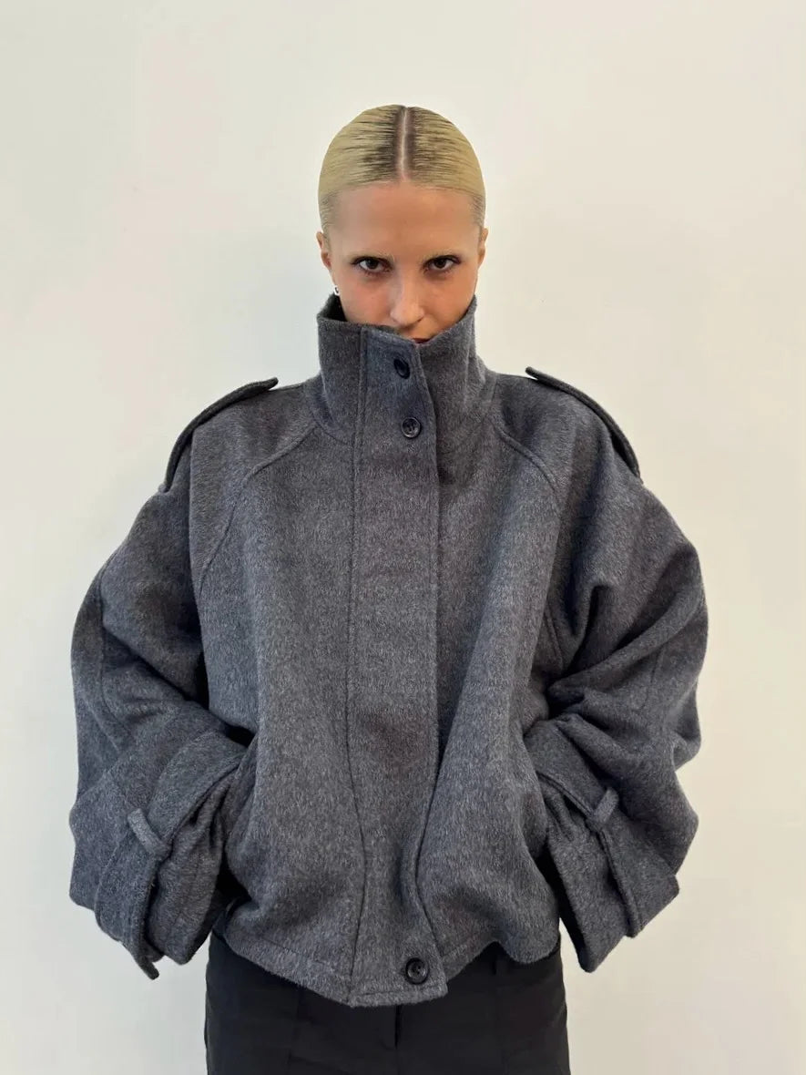 Casual Loose Jacket For Women – Single-Breasted Stand Collar 2025