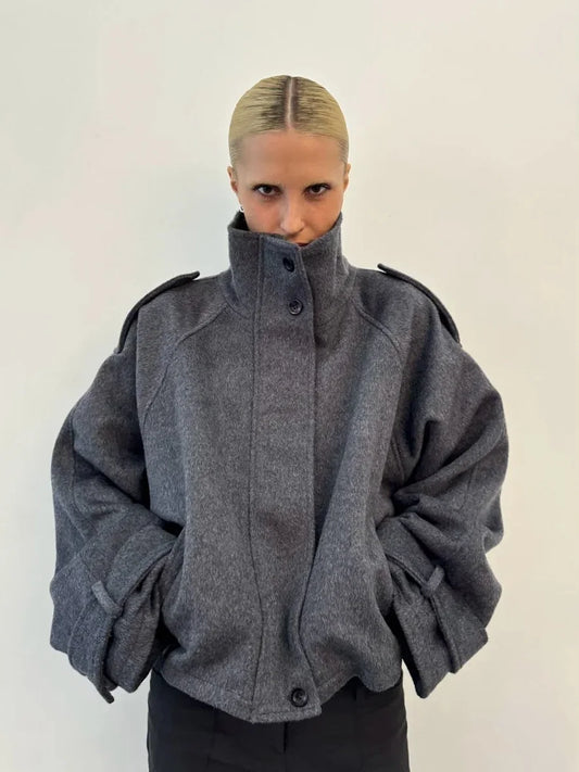 Casual Loose Jacket For Women – Single-Breasted Stand Collar 2025