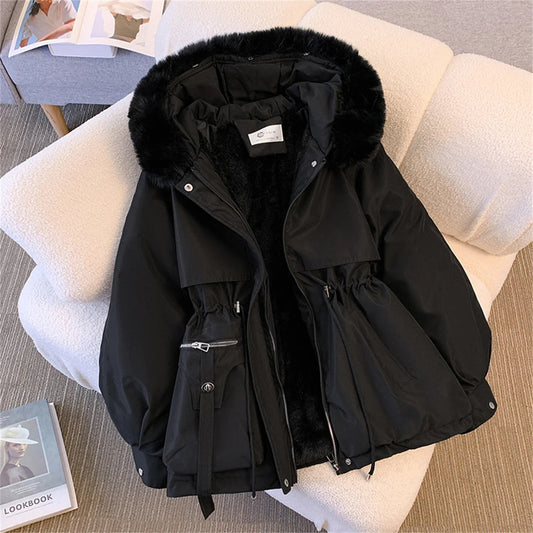 Korean Hooded Padded Coat – Warm Drawstring Zip-Up Winter Parka