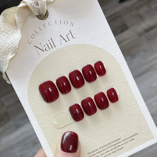  Short Press On nails Handmade Acrylic Full Cover Professional Japanese Nail Sticker Sweet Artificial Red Color Round Head Nails -  - DYAVOR® 