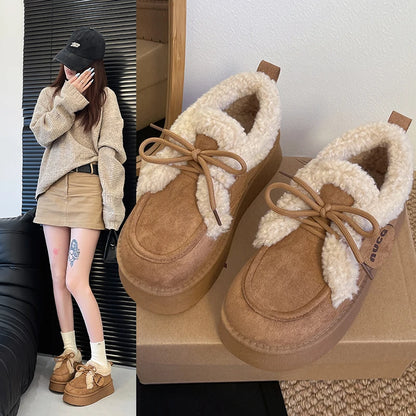 Suede Women Fur Snow Boots Winter Warm Loafers Short Plush Cotton Platform Comfort Women