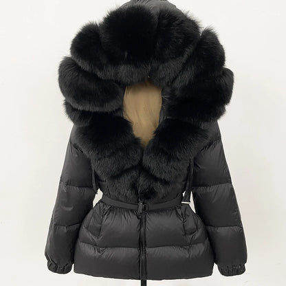 Luxury Down Puffer Jacket with Real Fox Fur Hood – Thick Waterproof Winter Parka for Women