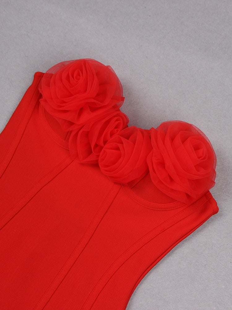  Red Bodycon Mini Dress with Flowers -  - DYAVOR® 