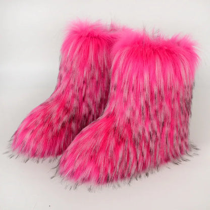 Faux Fur Boots Fluffy Plush Women Winter 2025