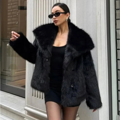 Plush Faux Fur Fluffy Coat Cozy Autumn Winter Jacket Women