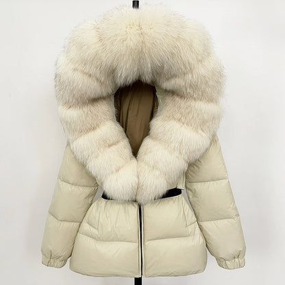 Luxury Down Puffer Jacket with Real Fox Fur Hood – Thick Waterproof Winter Parka for Women