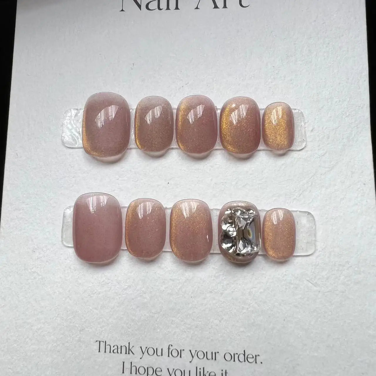  10PCS wearable Crystal cat eye butterfly handmade nail art finished fake nails with glue short ballet press on acrylic nails tip -  - DYAVOR® 