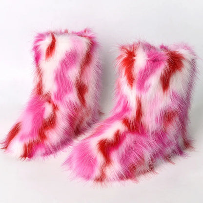Faux Fur Boots Fluffy Plush Women Winter 2025