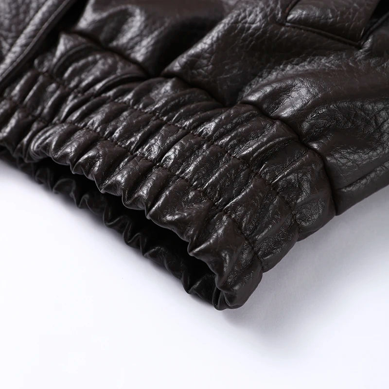 Women’s Double-Breasted Leather Jacket with Detachable Fur Collar