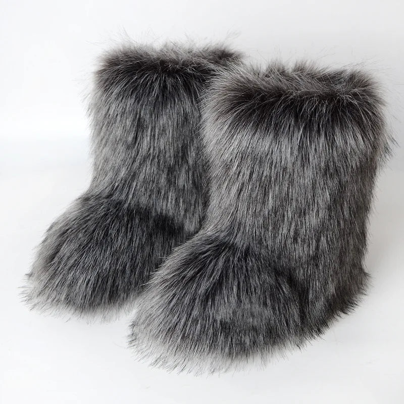 Faux Fur Boots Fluffy Plush Women Winter 2025