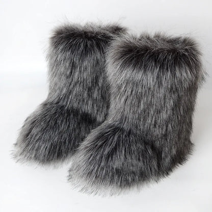 Faux Fur Boots Fluffy Plush Women Winter 2025