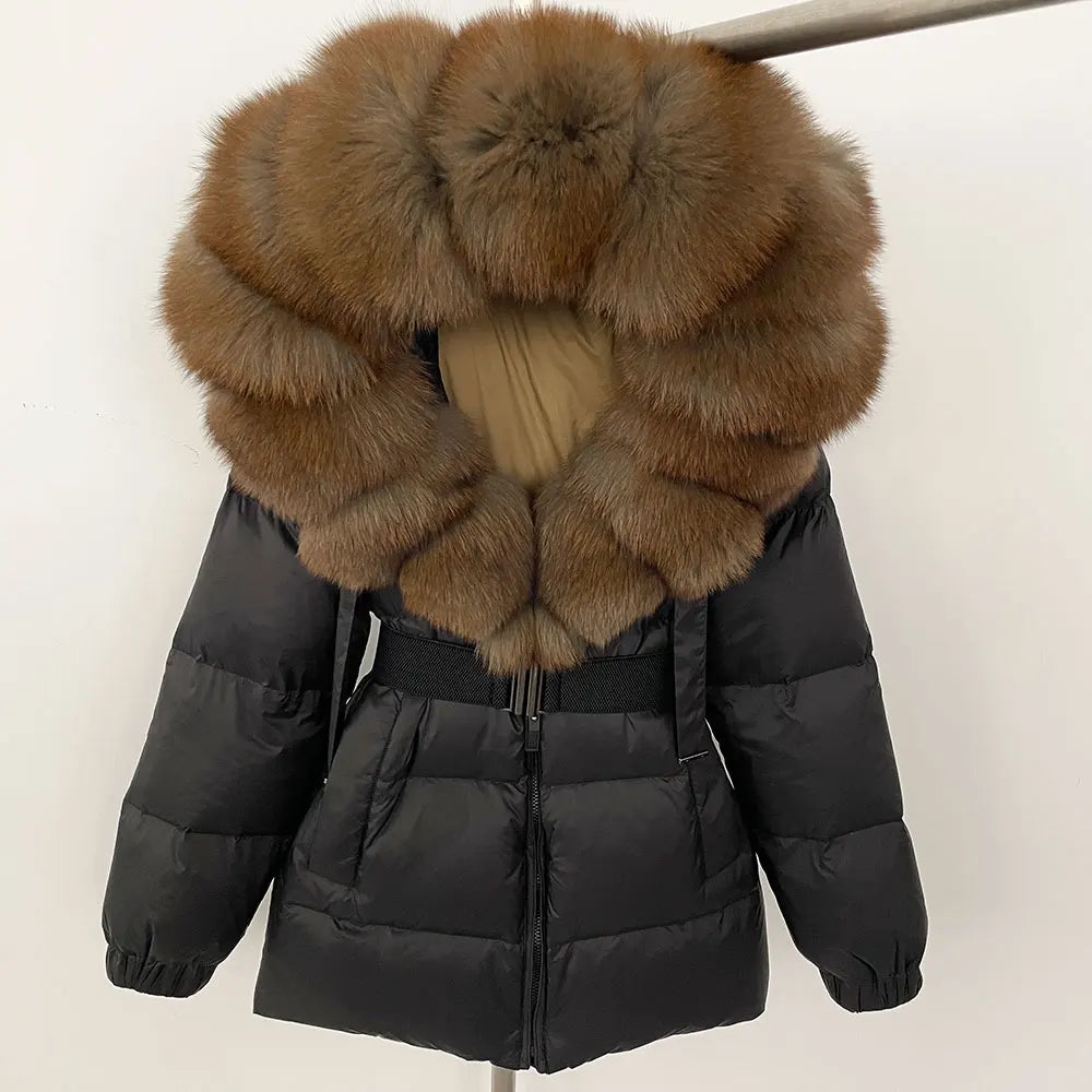 Luxury Down Puffer Jacket with Real Fox Fur Hood – Thick Waterproof Winter Parka for Women