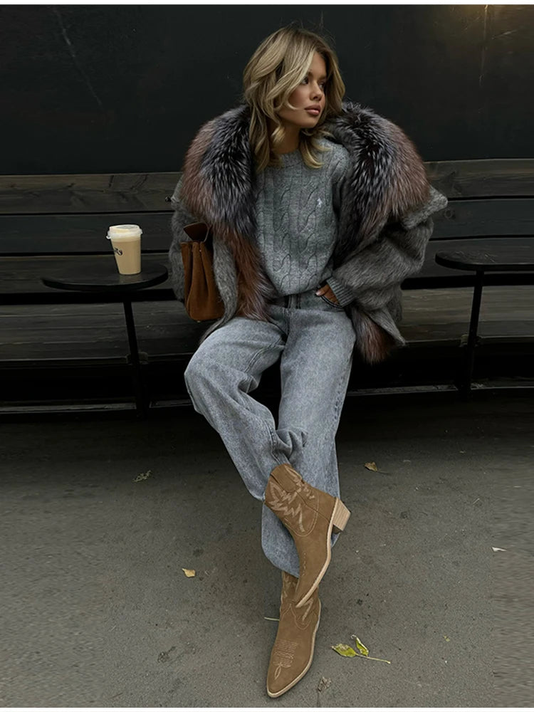 Vintage Thicken Faux Fur Woolen Hooded Pocket Lantern Sleeve Elastic Waist Coat Women