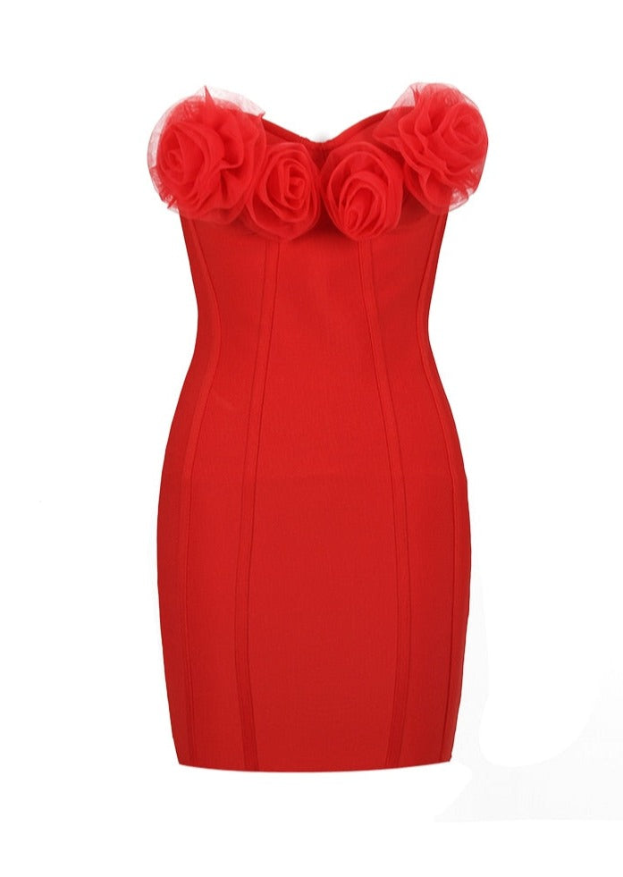  Red Bodycon Mini Dress with Flowers -  - DYAVOR® 