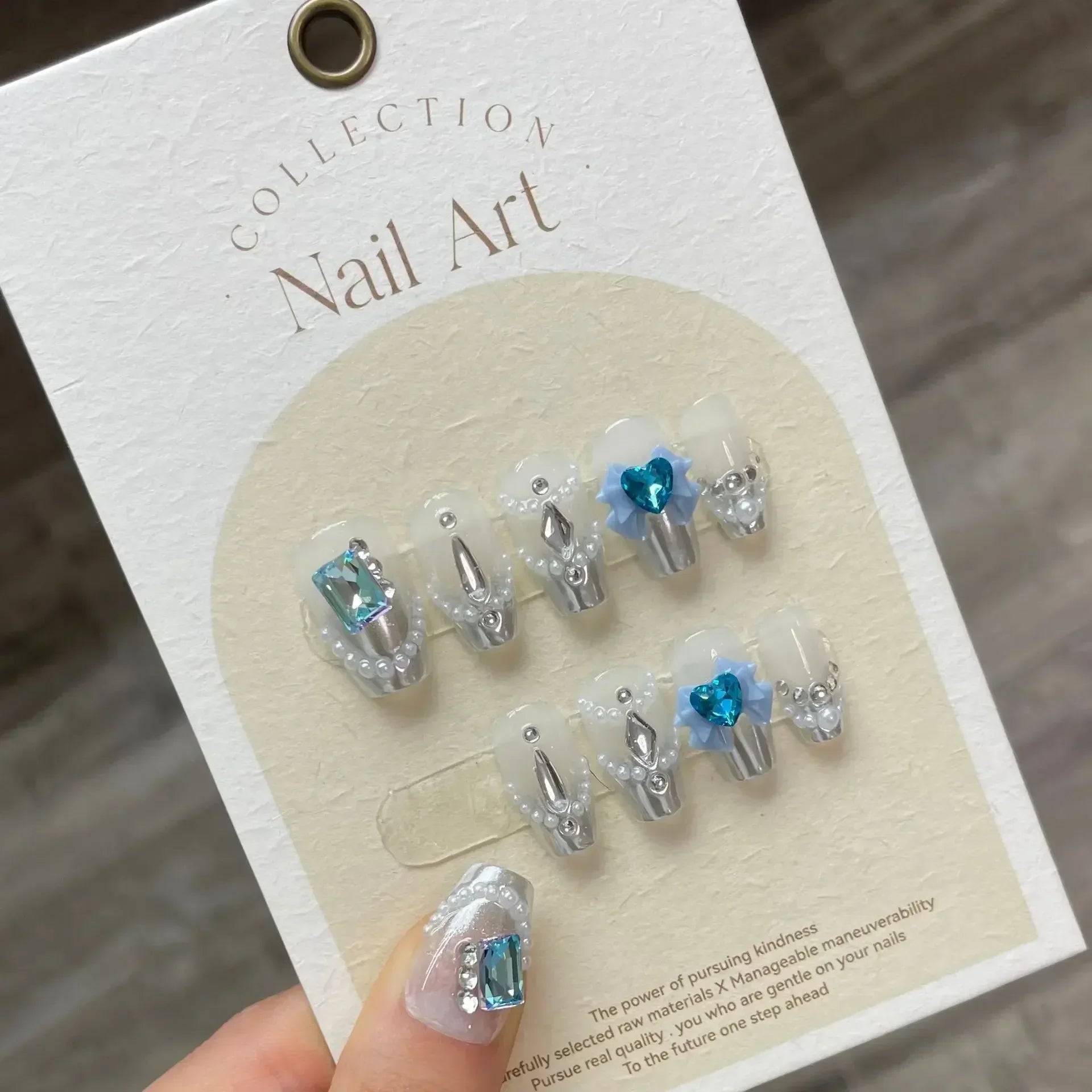  10Pcs Blue Handmade Press On Nails Ballerina French with Rhinestones Wearable False Nails Gradient Decoration Fake Nails Tips -  - DYAVOR® 