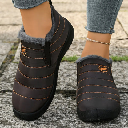 Fur Lined Ankle Boots Women Winter Warm Waterproof Slip-On Short Shoes