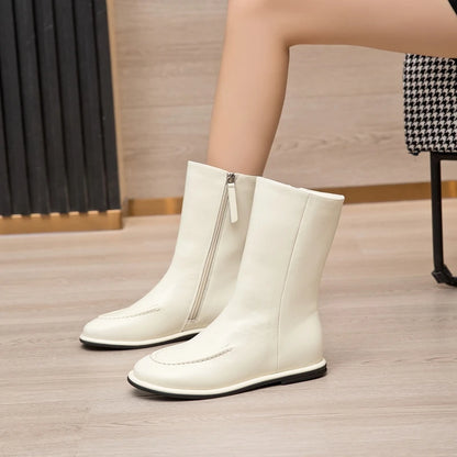 Genuine Leather Ankle Boots Women Winter Flat Short Knight Shoes