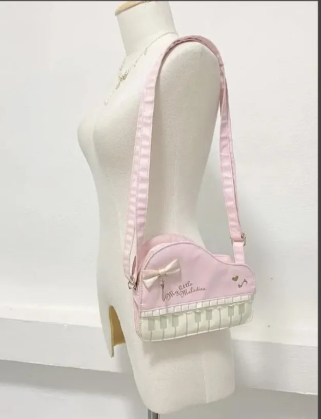 Cute Pink Piano Mini Crossbody Bag – Aesthetic Kawaii Leather Messenger Purse