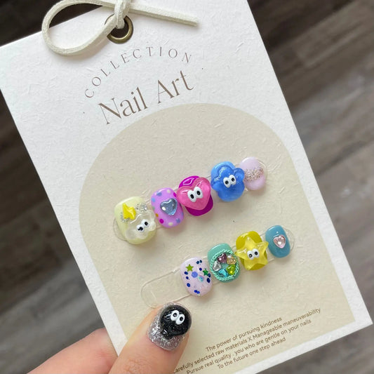  Short Round Iridescent Handmade Press on Nails Full Cover Cute Korean Fake Nails Wearable Artificial Handworked False Nails -  - DYAVOR® 