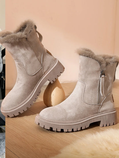 Snow Boots Platform Plush Women Winter Warm Non-Slip Short Suede Fashion Flats