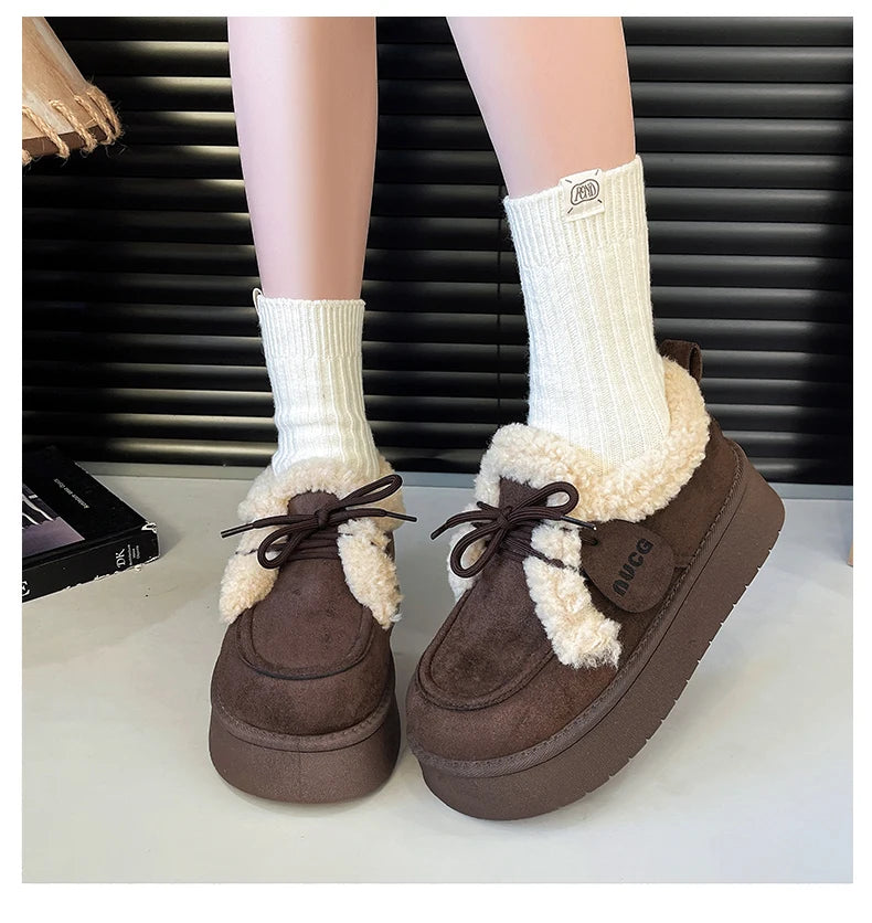 Suede Women Fur Snow Boots Winter Warm Loafers Short Plush Cotton Platform Comfort Women