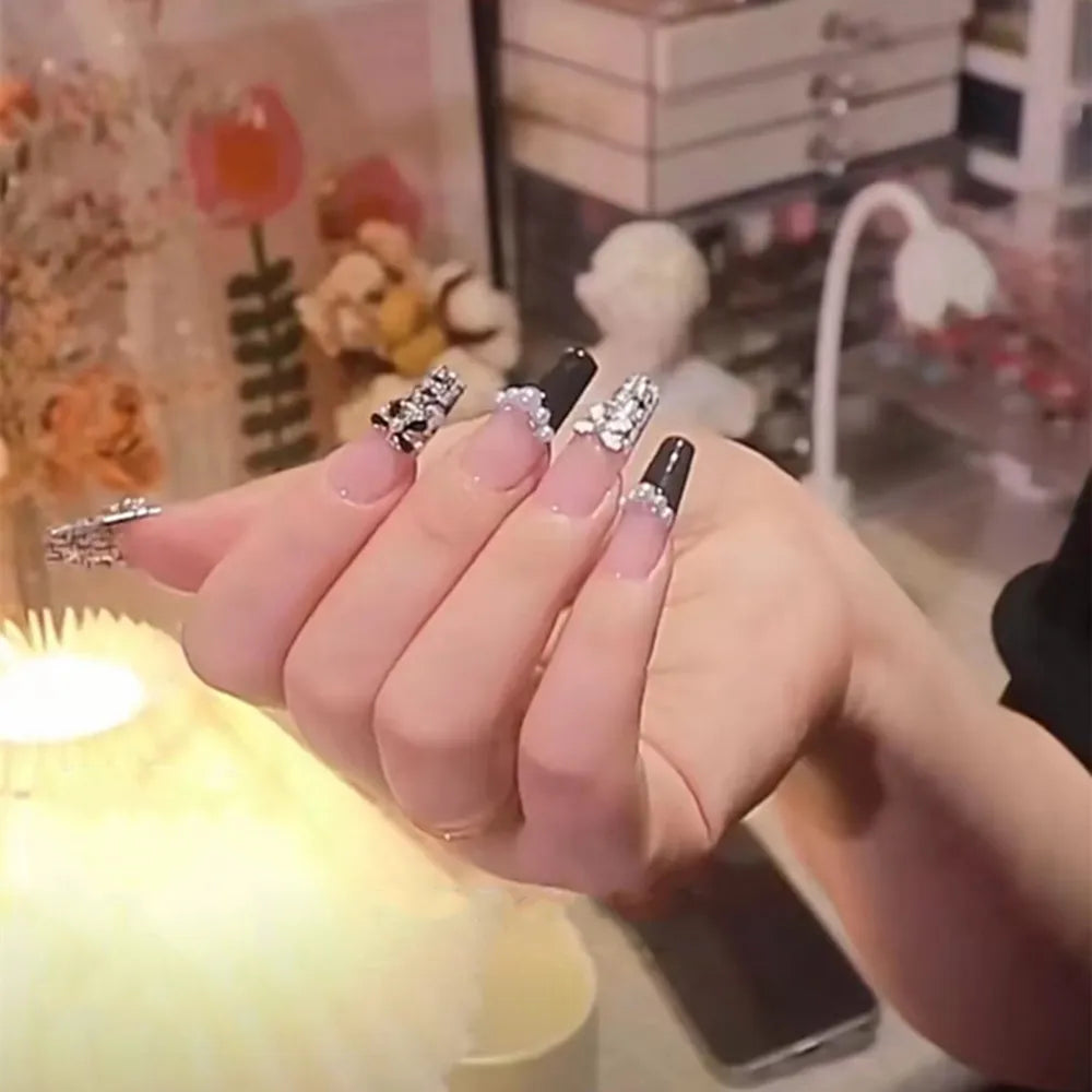  Autumn French False Nails with Butterfly Pearl Decor Bride Fake Nail Wearable Press on Nails Coffin Ballet Nail Tips for Girls -  - DYAVOR® 
