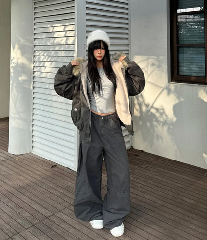 Fur Collar Hooded Parka For Women – Thick Padded Winter Jacket