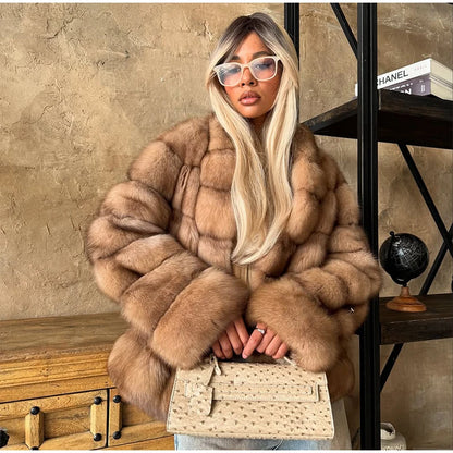 Fluffy Patchwork Faux Fur Coat For Women – Loose Winter Streetwear