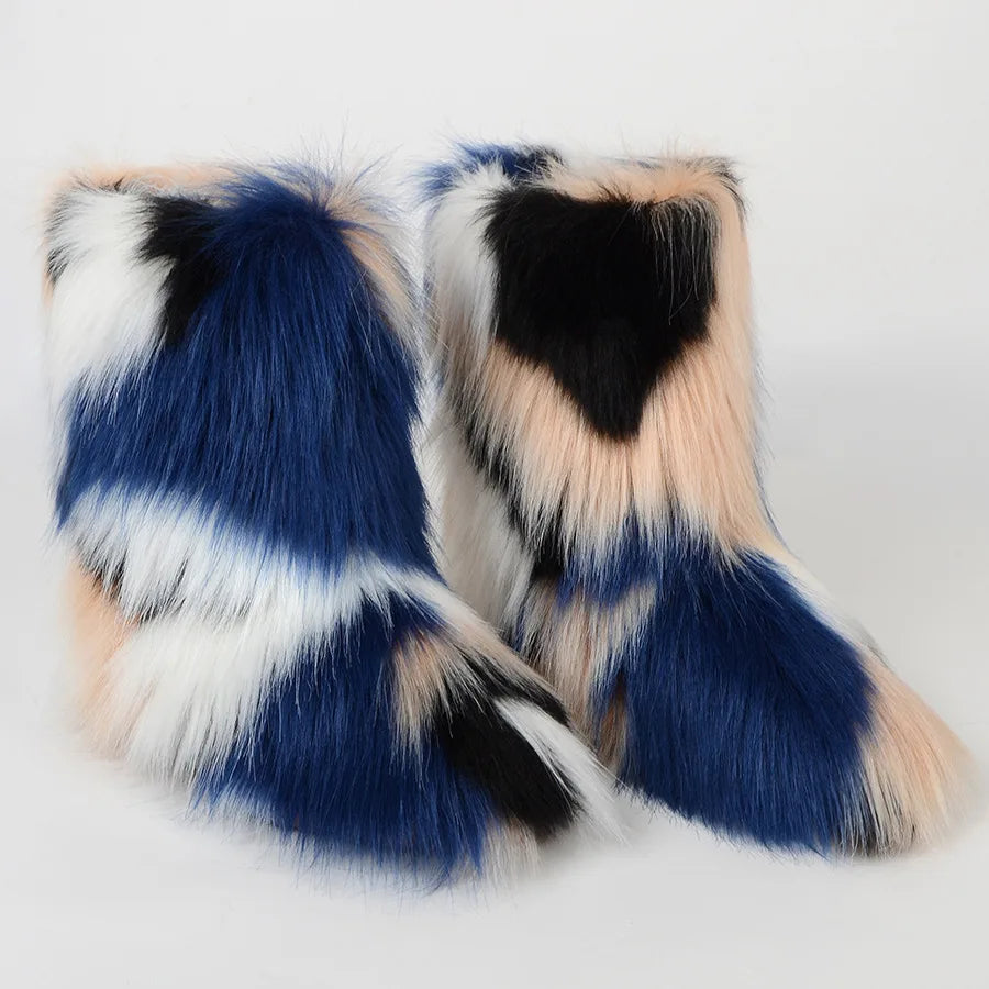 Faux Fur Boots Fluffy Plush Women Winter 2025