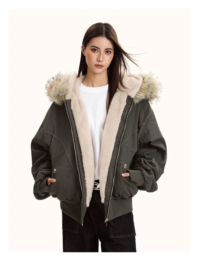 Fur Collar Hooded Parka For Women – Thick Padded Winter Jacket
