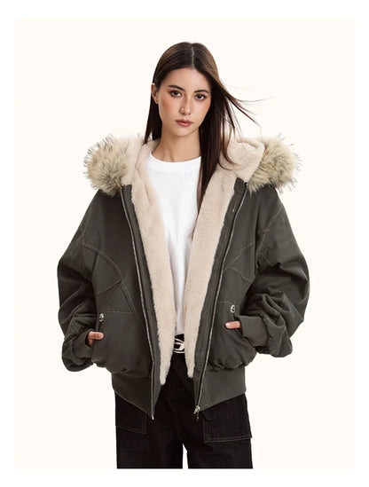 Fur Collar Hooded Parka For Women – Thick Padded Winter Jacket