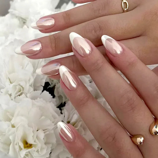  24pcs Small Almond Oval Decorated Cloud Milk Wearable Fake Nails Short Press On Nail Coffin Detachable French False Nails Tips -  - DYAVOR® 
