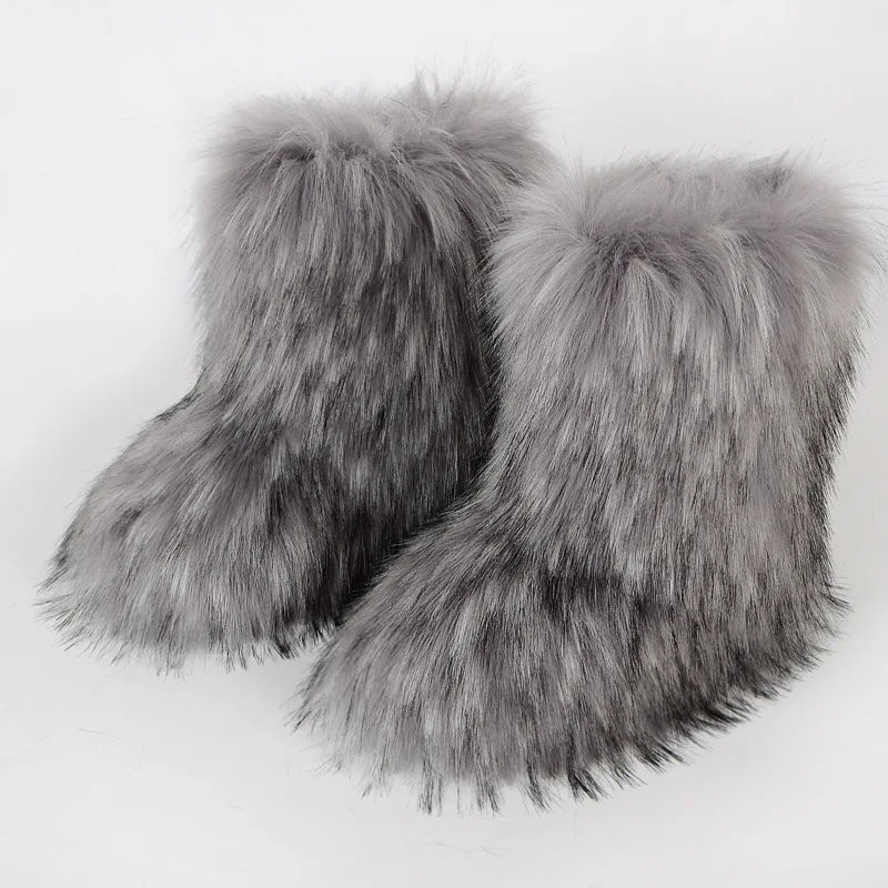 Faux Fur Boots Fluffy Plush Women Winter 2025