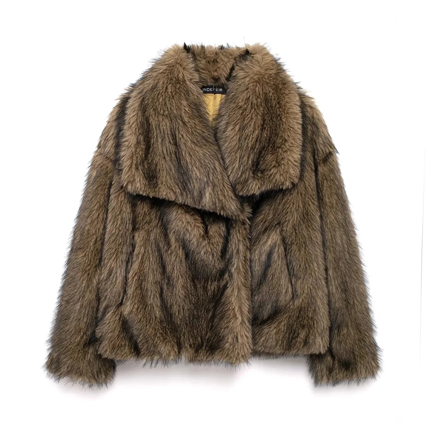 Faux Fur Brown Oversized Jacket – Fall Winter Streetwear Elegant Coat Women