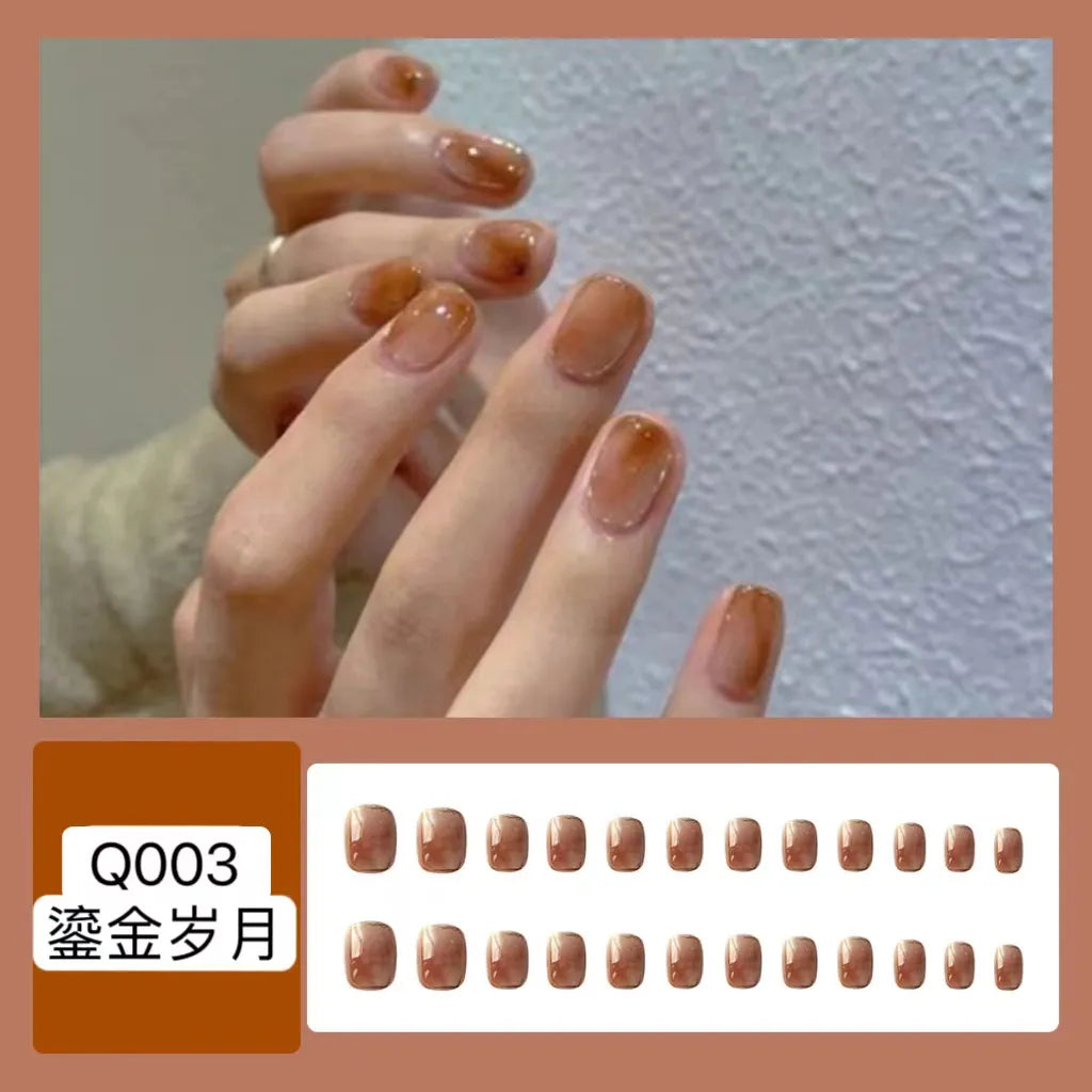 Wearable Silver Stripes Y2k False Nails Long Almond Round Fashion Nail Tips Press On With Silver Beads Designs Fake Nails Art -  - DYAVOR® 