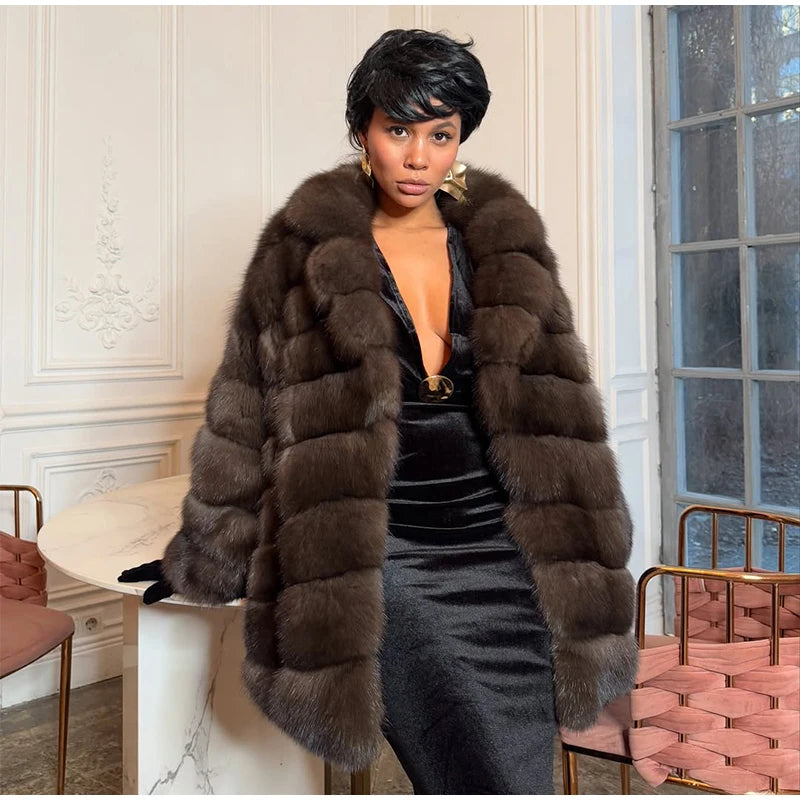 Fluffy Patchwork Faux Fur Coat For Women – Loose Winter Streetwear