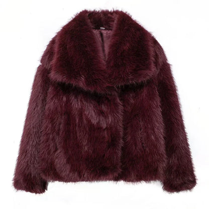 Plush Faux Fur Fluffy Coat Cozy Autumn Winter Jacket Women