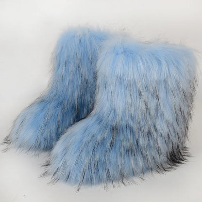 Faux Fur Boots Fluffy Plush Women Winter 2025