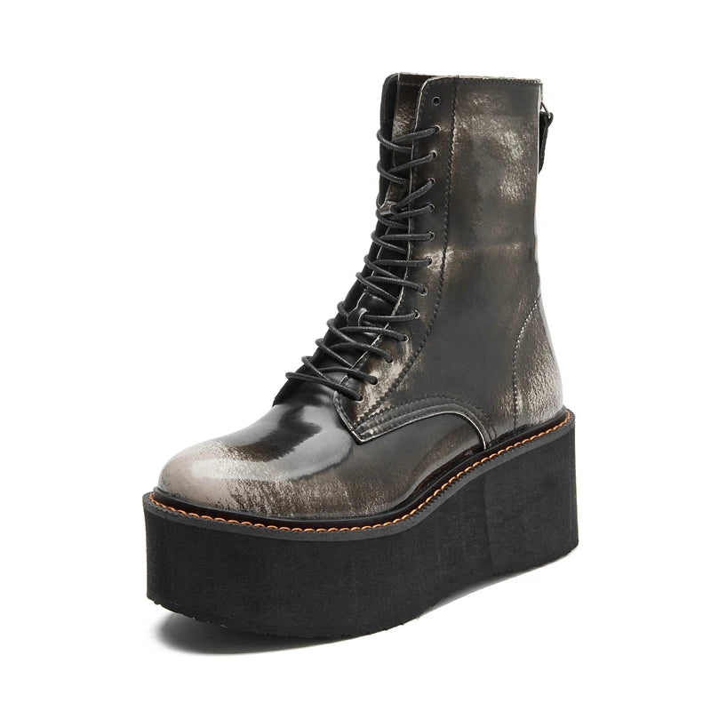 Genuine Leather Ankle Boots for Women – Platform High Heel Winter Booties