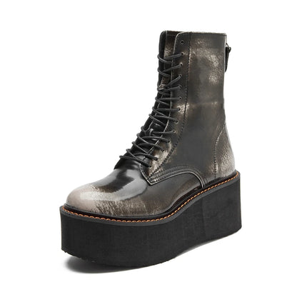 Genuine Leather Ankle Boots for Women – Platform High Heel Winter Booties