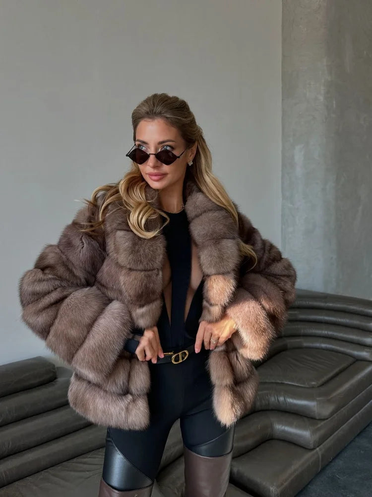 Fluffy Patchwork Faux Fur Coat For Women – Loose Winter Streetwear