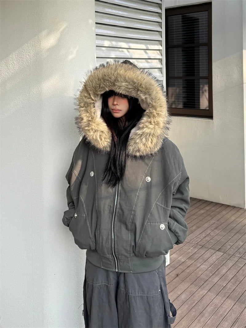 Fur Collar Hooded Parka For Women – Thick Padded Winter Jacket