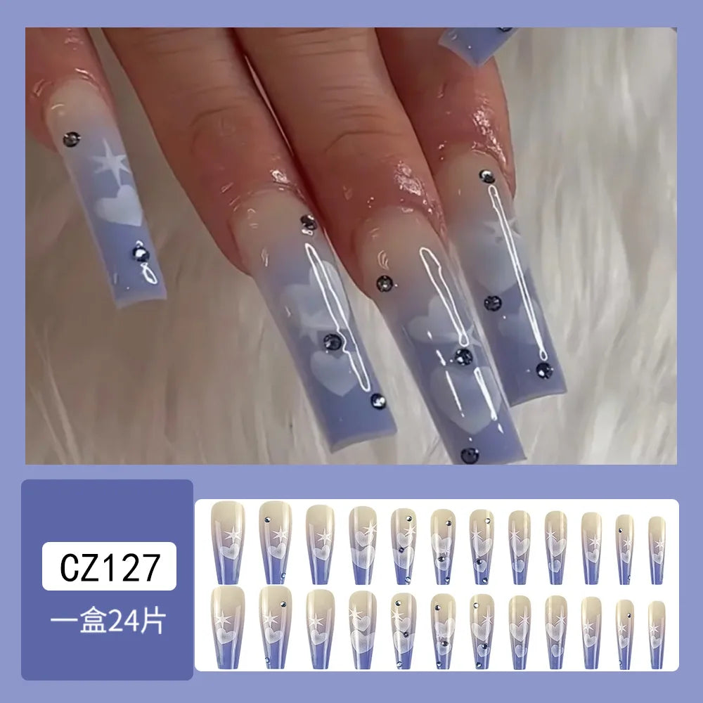 Handmade Soft Gel Diamond Fake Nails 24Pcs Clear Boxed Full Cover Crystal Nail Tips Easy to Press On Nails Soft Gel False Tips