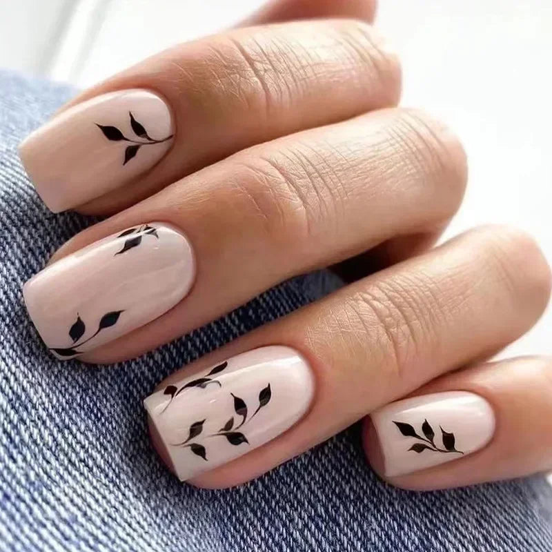  24Pcs Green Short Coffin False Nails White ripples with French Design Wearable Fake Nails Simple Full Cover Press on Nails Tips -  - DYAVOR® 