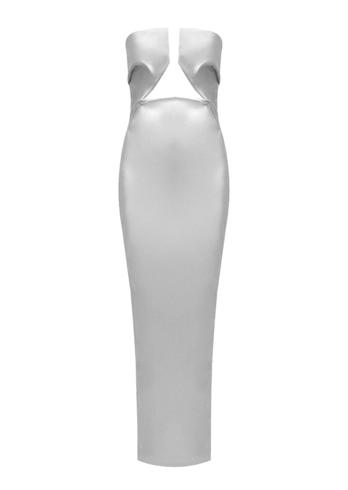  Silver Leather Maxi Dress -  - DYAVOR® 