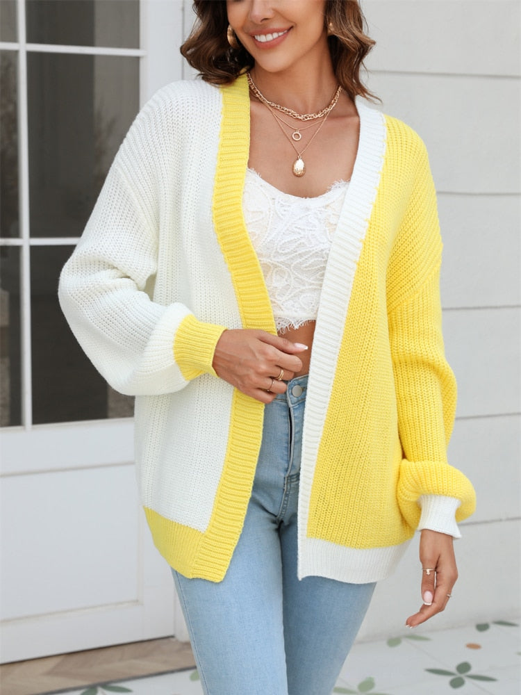 Fashion Women Sweaters 2023 New Color Matching Knitted Cardigan Fashion Loose Long Sleeve Sweater Coat Streetwear Knitwear Tops