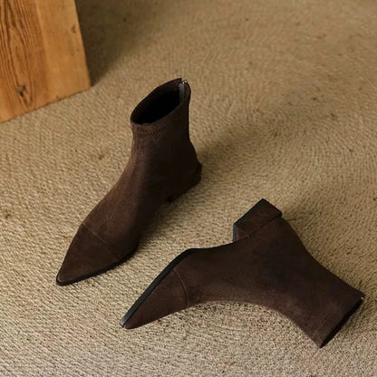 Plus-Size Pointed Toe Boots Women Winter Low Heel Short