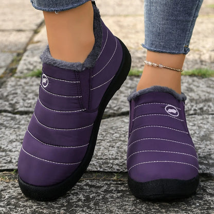 Fur Lined Ankle Boots Women Winter Warm Waterproof Slip-On Short Shoes