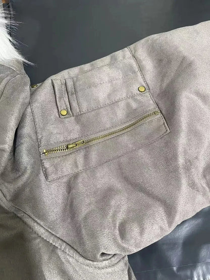 Winter Retro Fur Hooded Oversized Padded Jacket – Plush Gothic Streetwear Coat Women