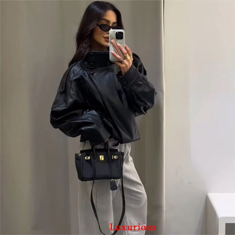 Oversized Black Leather Jacket For Women – Casual Chic Fall Streetwear 2025